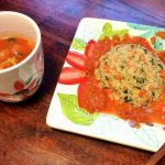 「洋風☆イカのチャーハン」と「野菜たっぷりトマトスープ」